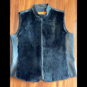 Black leather with rabbit fur vest